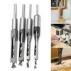 6.4mm/8mm/9.5mm/12.7mm 4pcs/set Hollow Square Hole Saw Mortiser Chisel Auger Drill Bit Woodworking Tool