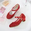 Ulknn meninas roxo saltos altos para crianças princesa sapata de couro vermelho sapatos festa infantil sapatos de casamento redondo 1-3cm 201201
