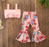 Enfants bébé filles vêtements hors bandoulière solide hauts sans manches fleur imprimé pantalon 2 pièces coton enfants tenues décontractées 2-6Y