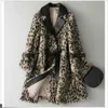 Womens Fashion Winter Lapel Faux Wool Coats Warm Faux Fur Leopard Coat Loose New Furry Belt Long Plus Size S-4XL 2021