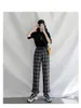 Woherb Vintage Plaid Pantalon Femmes Nouveau Harajuku Cheville Longueur Pantalon Large Coréen Streetwear Filles Pantalon Pantalon Femme T200617