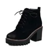 Stivali Anmairon Fashion Lace-up inverno inverno caviglia calda per le donne tacchi alti rotondi di punta scarpe nere moto grande taglia 34-431