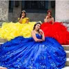 Royal Blue Quinceanera Suknie z 3D Kwiaty Aplikacja Corset Powrót Beaded Ball Suknia Słodka 16 Sukienka Vestidos de XV Años