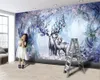 カスタム3D動物の壁紙3Dベッドルームの壁紙シカ鹿の夢のような花の森の近代的な家の装飾3D壁紙