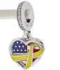 Heart Flag Remembrance Ribbon Double Dangle Charm Silver Pandora Charms För Armband DIY Smycken Göra Kit Lösa Pärlor Silver Partihandel 799649C01