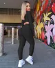 Femmes causales Survêtement sexy 2 pièces ensemble à manches longues crop top + leggings couleur unie jogger ensembles mode clubwear plus tenues de taille 4349