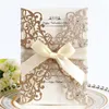 Glitter Wedding Invitation Flower Hollow Laser Cut Elegant Engagement Bröllop Inbjudningskort med rep och kuvert RRB14216