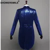 SHOWERSMILE Sequin Veste Long Blazer Hommes Rouge Manteau à queue d'hirondelle Stage Singer Magicien Costume Veste Marque 3XL Tuxedo Blazer Y201026