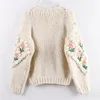 HSA Women Winter Handgjorda tröja och cardigans Floral broderier Håliga ut Chic Knit Jacket Pearl Beading Cardigans 201223