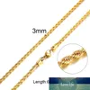 VANTAGE ROPE CHAINS NECKLACE TWISTED STAINLESS STEEL GOLD TONE FREE ALLERGIC 3MM/4MM/6MM MEN PUNK JEWELRY