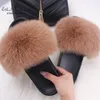 Ethel Anderson Najgorętsze Real Fox Fur Slajdy Letnia Puszyste kapcie 100% Real Raccoon Fur Flip Flops Sandals Buty Hurtownie X1020