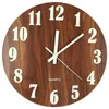 12 Inch Night Light Function Wooden Wall Clock Vintage Rustic Country Tuscan Style For Kitchen Office Home Silent & Non-Ticking H1230
