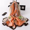 Jesień Kobiety Moda Silk Scarves Luksusowy Projektant Florals Druku Szale Okładki Femme Long Bandana Fulana Panie Boho Szalik