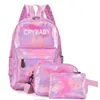 Letras holográficas bordadas a laser para bebês chorões conjunto de mochila escolar bolsa de ombro com pinos 3 pçsconjunto Y201224