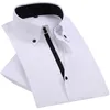 Zomer Smart Casual Diamond Knoppen Mens Jurk Shirt Witte Korte Mouw Luxe Hoge Kraag Slanke Fit Stijlvolle Business Blouse C1222