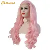 Synthetic Lace Front Wig Long Body Wave Hair Pink Wig Natural Hairline High Temperature Fiber Cosplay Wigs for Women