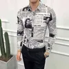 Personalidade juventude tendência moda casual homens camisa de mangas compridas primavera e outono novo m-5xl impresso jornal slim camisa 2019 g0105