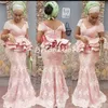 Sirène africaine rose robes de bal mancherons à plusieurs niveaux peplum plus la taille robe de soirée en dentelle tenue de soirée 2022 Robes De Soir￩e deuxième fête femmes robe de fiançailles