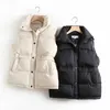 Automne Hiver Femmes Solide Lâche Gilet Cordon De Serrage Col Long Gilet Veste Coton Rembourré Femmes Coupe-Vent Chaud Gilet LJ200825