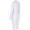 Ocstrade Femmes Blanc Bandage Robe Moulante Nouveautés Sexy Découpé Col Haut À Manches Longues Parti Rayonne Bandage Robe Midi 201028