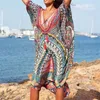 2020 Quick-drying Bikini Cover-ups Bohemian Printed Summer Dress Kaftan Long Red Tunic Women Beach Wear Swim Suit Cover Up Q897 T200708