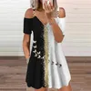 Fjärilar 3D Print Elegant Fashion Dres Kläder Sommar Zipper V-Neck Off Shoulde Casual Mini Dresses Oversized 220311