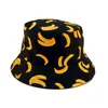 秋の夏の両面女性のバケツの帽子パナマ帽子男性女性ヒップホップサンキャップバナナプリントフィッシャーフィッシャーマンボブハットG220311