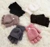 Half finger knitting gloves for children winter warm antifreeze gloves for outdoor cycling flip gloves skiing warm fingerless mittens