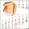 Nose Rings & Studs Body Jewelry Surgical Steel Crystal Belly Button Piercing Ring 14G Rosegold Flower Cute Navel Dangle Heart Lot Drop Deliv