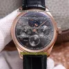 V9F Super version Вечный календарь 503404 Moon Phase Запас хода A52610 Автоматические мужские часы с черным циферблатом CNC Корпус из розового золота Спортивные часы