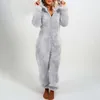 Fleece verdicken mit Kapuze warme Frauen Onesies plus Samt Reißverschluss Langarm Damen Pyjamas Winter Casual Solid Female Homewear 201109