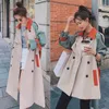 Women's Trench Coats Spring Autumn Coat Long Sleeve Ladies Short Windbreaker Stitching Contrast Color Lapel Double Breasted High Quality Ove