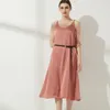 Wixra Women's Satin Dresses Elegant V-Neck Sundress Mid-Calf Spaghetti Strap High Street Dress Spring Summer 220311