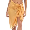 Women Beach Skirt Tassel Solid Color Asymmetrical Pareo Cover-Ups Skirt Scarf Beachwear Swimsuits Bandage Mini Skirt G220309