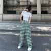 Pantaloni scozzesi Harajuku per le donne Pantaloni streetwear Donna Pantaloni harem verdi da donna Pantaloni larghi causali a vita alta a gamba larga 201031