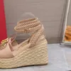 sandálias femininas de salto alto fundo grosso corda leve tecida cinto cruzado sapatos de pescador designer feminino de luxo cunha selvagem sandálias confortáveis sapatos de letra 34-41