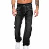 Mens Jeans Autumn Denim Pants Slim Straight Dark Blue Regular Fit Leisure Long Trousers Jean Men Hombre257r