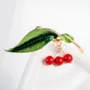Pins, Brooches Green Leaves Cherry Brooch Corsage Rose Color Red Fruit Women Kids Hijab Scarf Pins Up Buckles Feminino