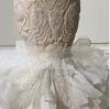 Cristaux de luxe perlés sirène robes de mariée à plusieurs niveaux jupe cathédrale longueur longue train trompette dentelle robes de mariée bretelles chérie robe de mariée 2022