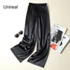 Unireal été femmes pantalons à jambes larges taille haute pantalon décontracté Streetwear noir soie Satin élégant Long Palazzo 220211