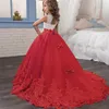 Elegant Long Gown Princess Dress Lace Flower Girl Wedding Party Evening Dress Children Clothing Kids Dresses for Girls 6-14yrs