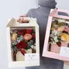 High-end transparent PVC-fönsterblomma bukettförpackningslådor handbärande Kraft Paper Box Gift Packaging Box1278J