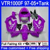 + 탱크 용 Honda Superhawk VTR 1000 F 1000F VTR1000 F Bodys 56HM.141 VTR1000F 97 02 03 04 New Purple 05 1997 2002 2003 2003 2004 2005 페어링