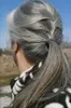 Aangepaste laag slanke grijze poney tail haarstukjes wraps echt haar grijs menselijk haar paardenstaart extensie zuiver grijs wit bruin blonde 120g