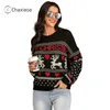 CHAXIAOA Mode Femmes Pulls Noël Dames Pulls tricotés à manches longues Motif de cerf Laines Tops Hiver Pulls chauds X145 201222