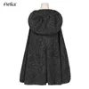 ARTKA Women's Winter New Vintage Warm Woolen Hoodie Cloak Coat Embroidered Drop-Shoulder Sleeve Wool Cape Outerwear LJ201128