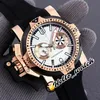 New Chronofighter Left Hand Two Tone Rose Gold White Inner Blue Dial Quartz Chronograph Mens Watch Blue Rubber Strap Stopwatch Hello_Watch