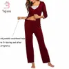 2 styck / uppsättning moderskap ammande pyjamas set ultra soft stretch gravidy sleepwear casual uniform bomull v nacke kläder toppbyxa lj201118