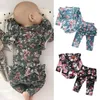 Basker spädbarn baby flicka blommor kläder romper ruffle byxor leggings höstkläder set1 delm22