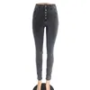Calças de brim da cintura alta para as mulheres primavera outono azul alta cintura cintura jeans mulher lápis denim calças feminina 201105